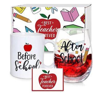 NEW Teacher Appreciation Gifts for Women  Coffee Mug Wine Glass Funny Thank You